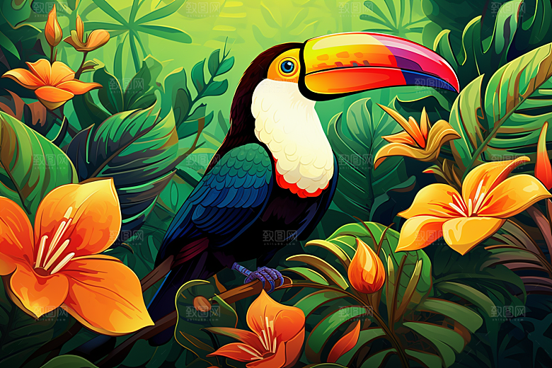 犀鸟绿色环保插画