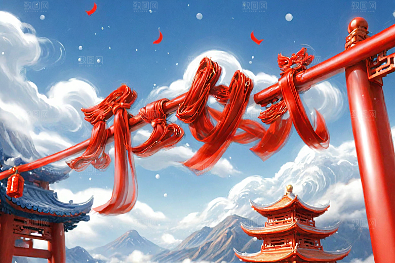 开门红渲染开工艺术字