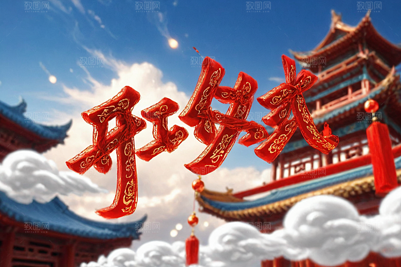 开门红渲染开工艺术字
