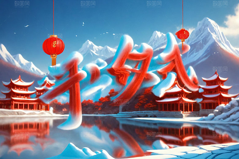 开门红渲染立体艺术字