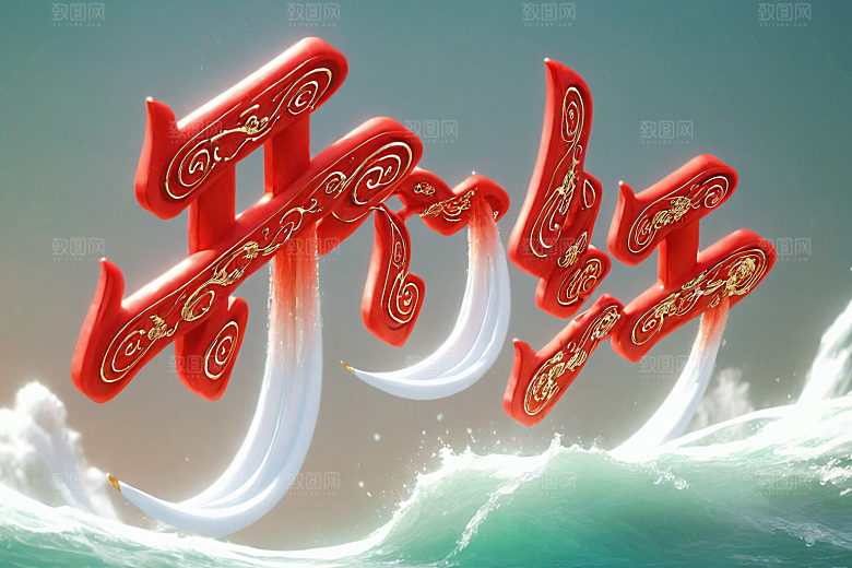 开门红新年春节艺术字