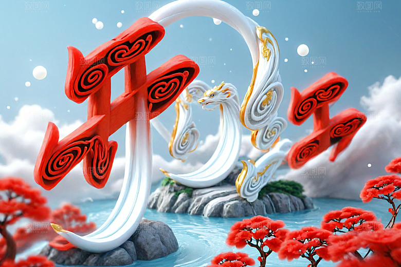 开门红3D立体艺术字