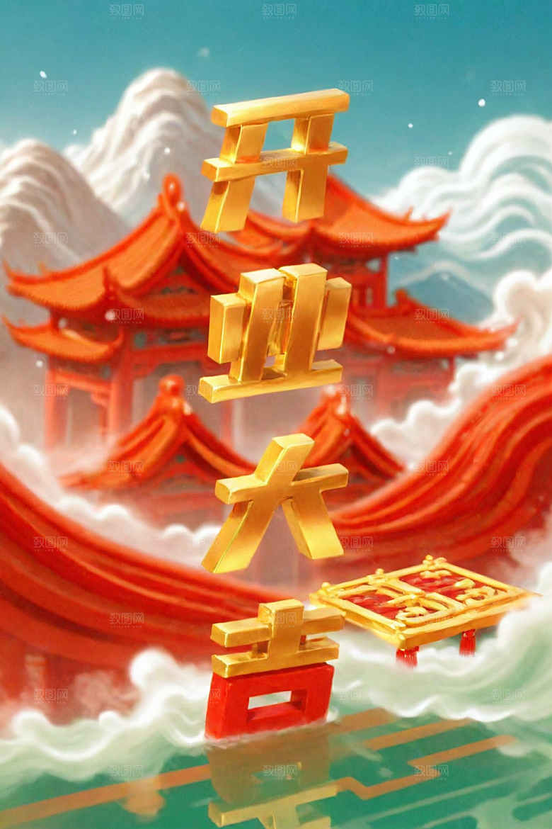 开门红开业大吉高清艺术字