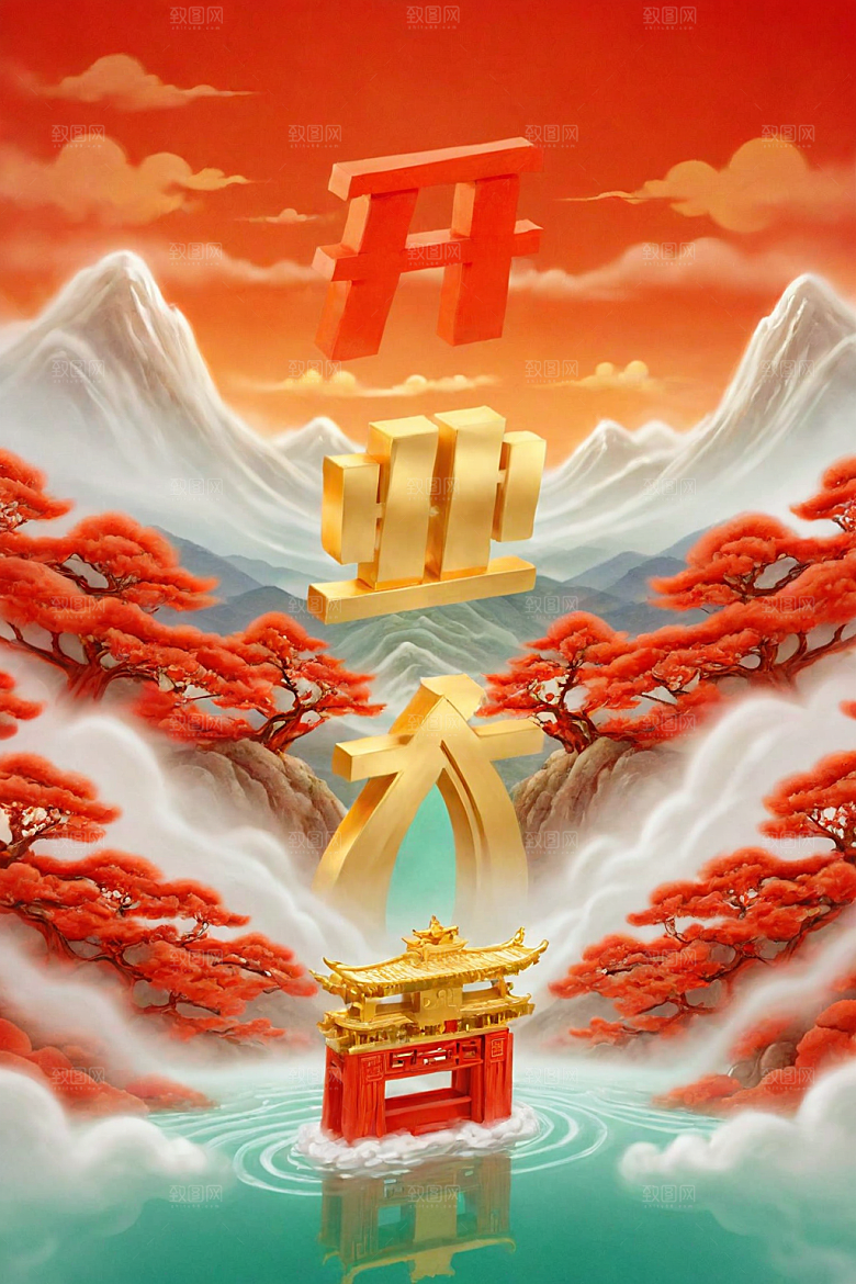 开门红新年渲染艺术字