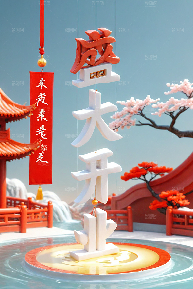 开门红3D立体艺术字