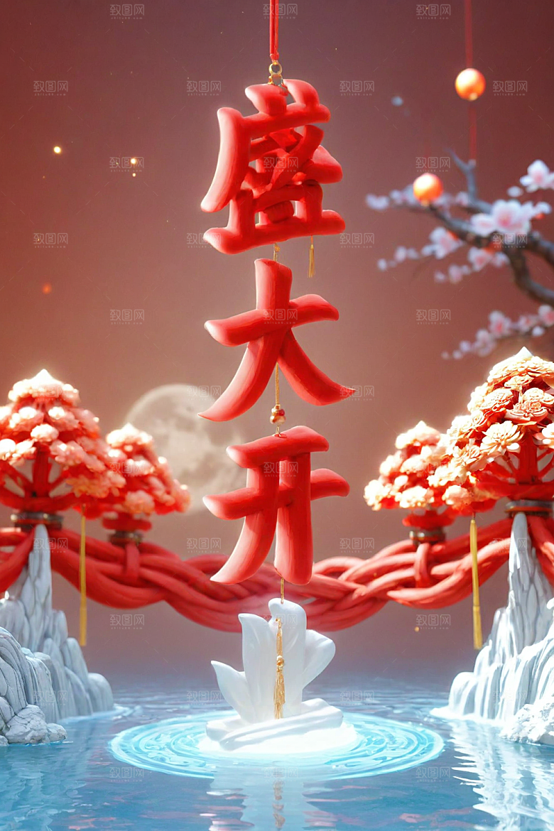 开门红3D新年艺术字