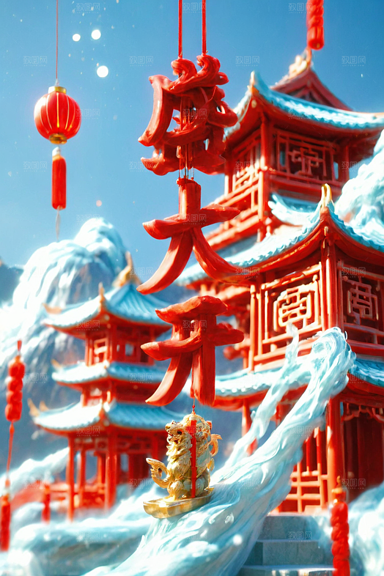 开门红3D喜庆艺术字