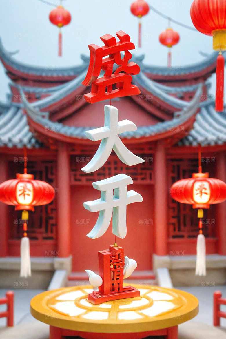 开门红立体喜庆艺术字