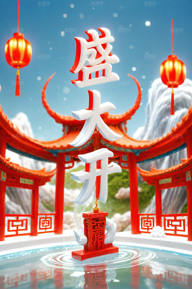 开门红渲染3D艺术字