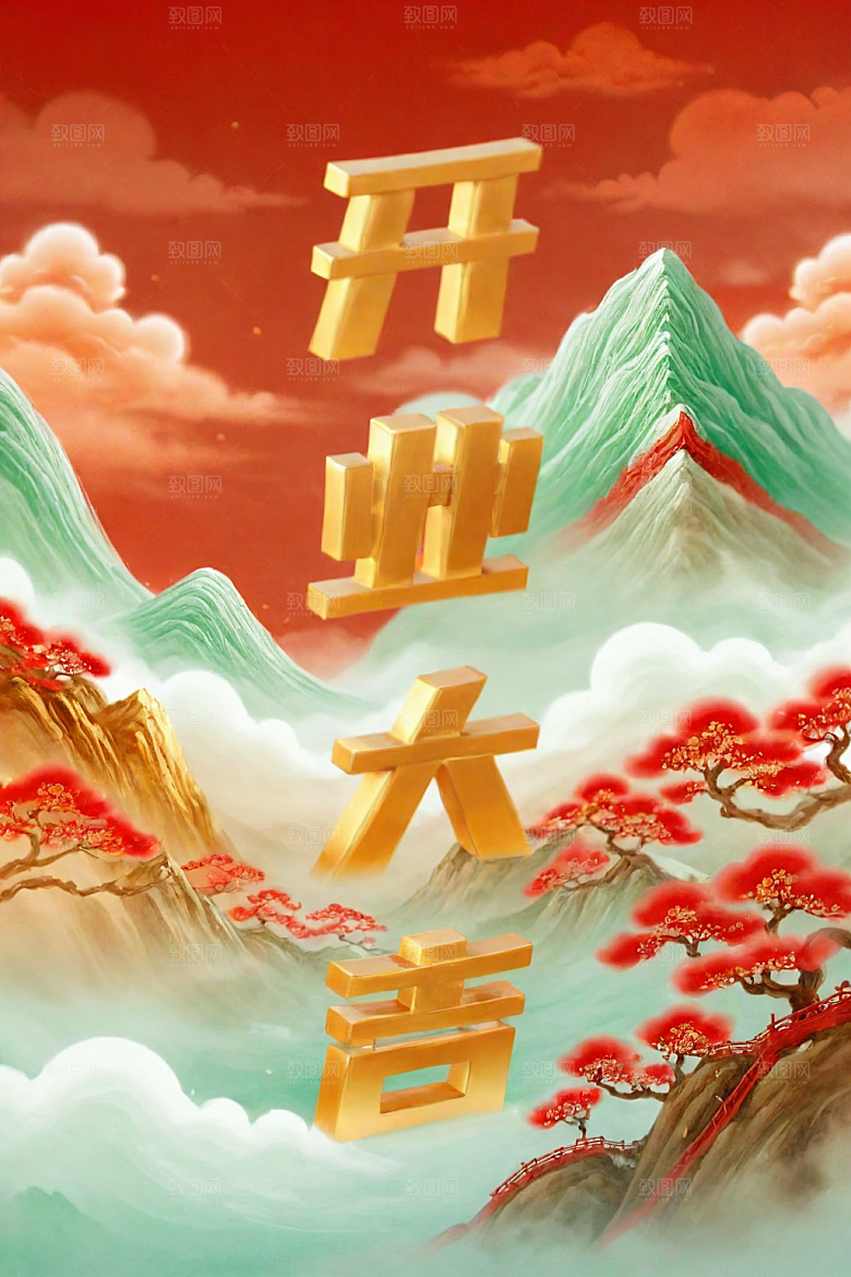 开门红3D春节艺术字