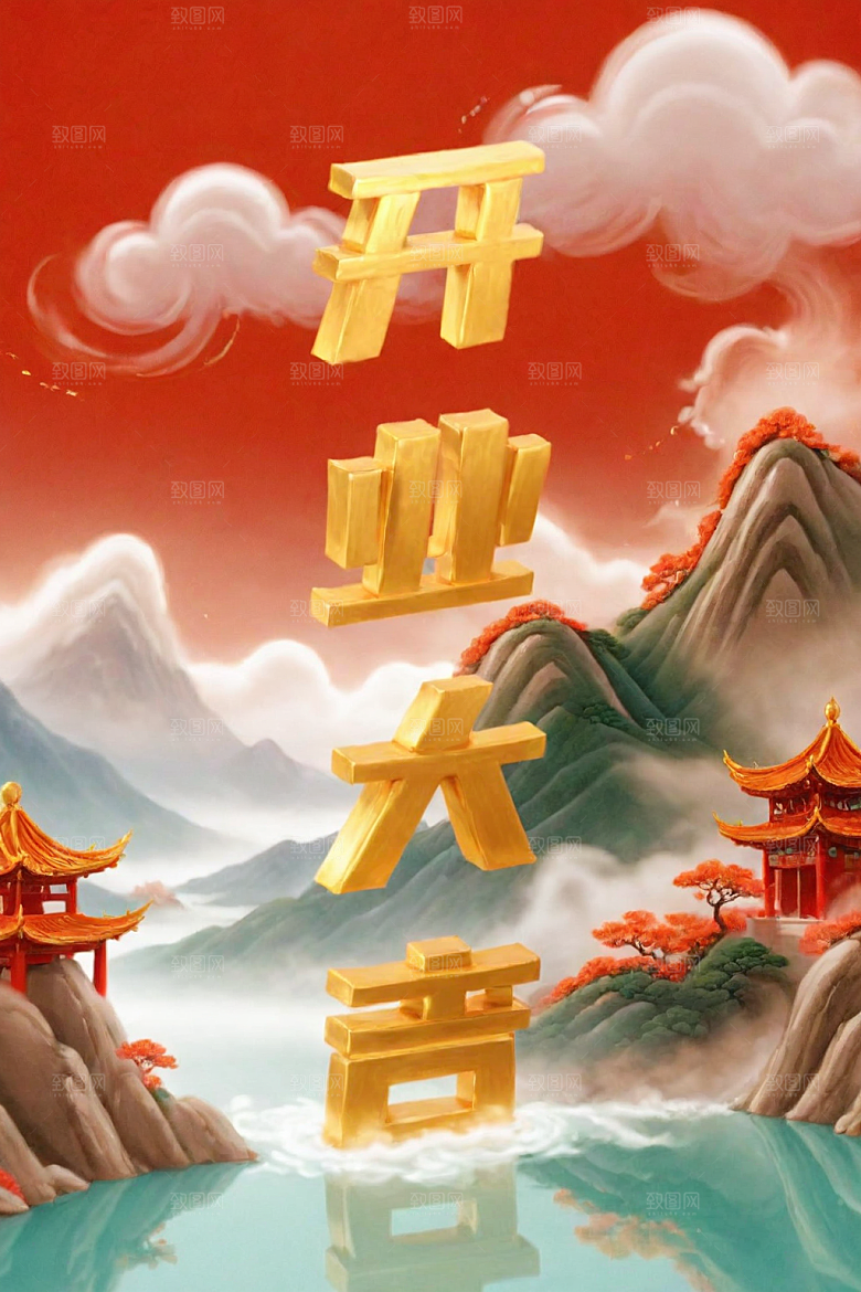 开门红3D渲染艺术字