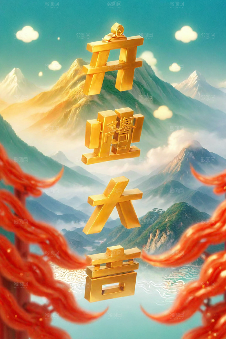 开门红高清新年艺术字