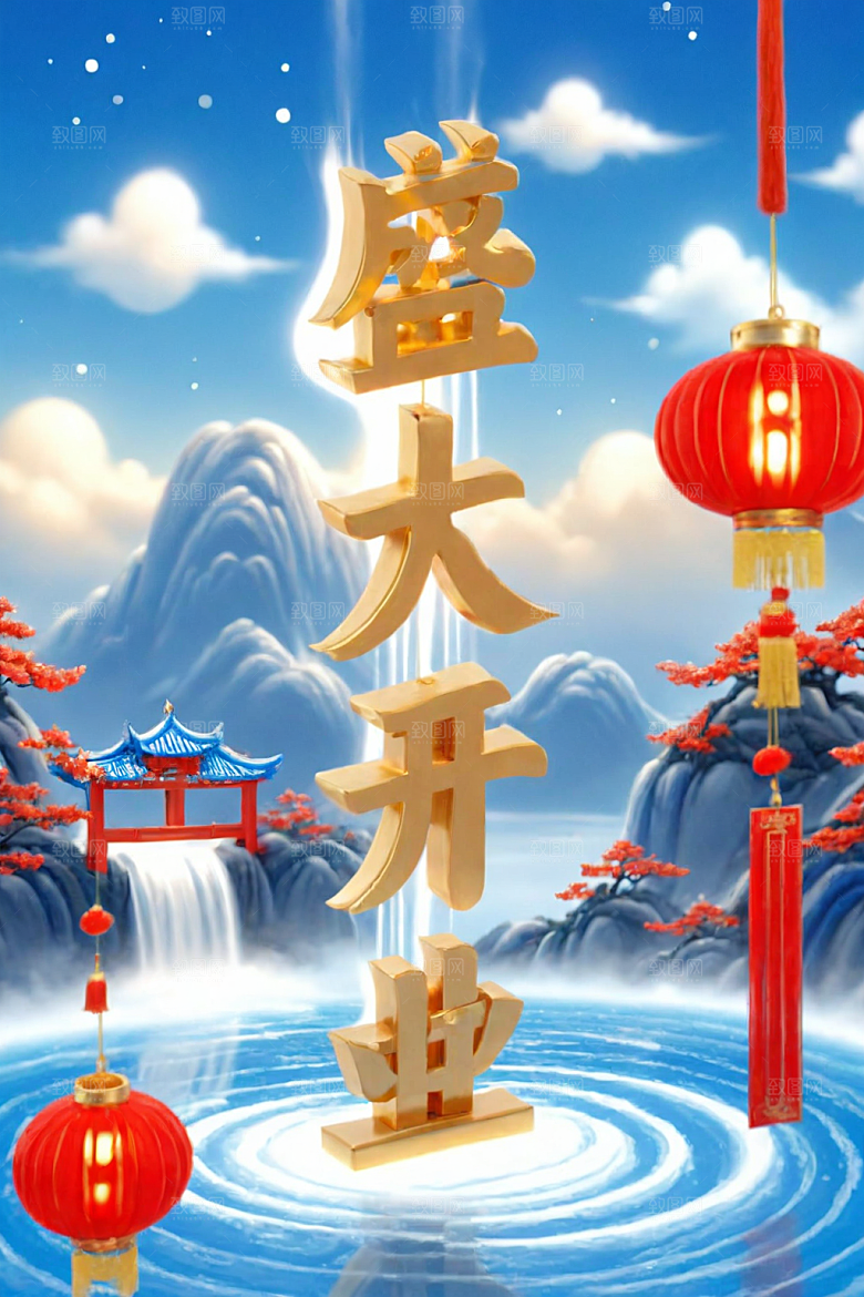 开门红3D开业大吉艺术字