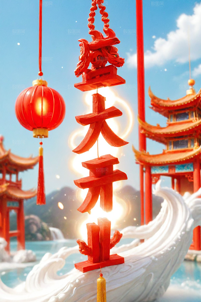 开门红喜庆3D艺术字