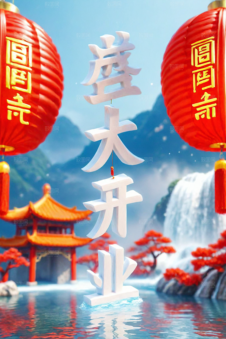 开门红喜庆立体艺术字