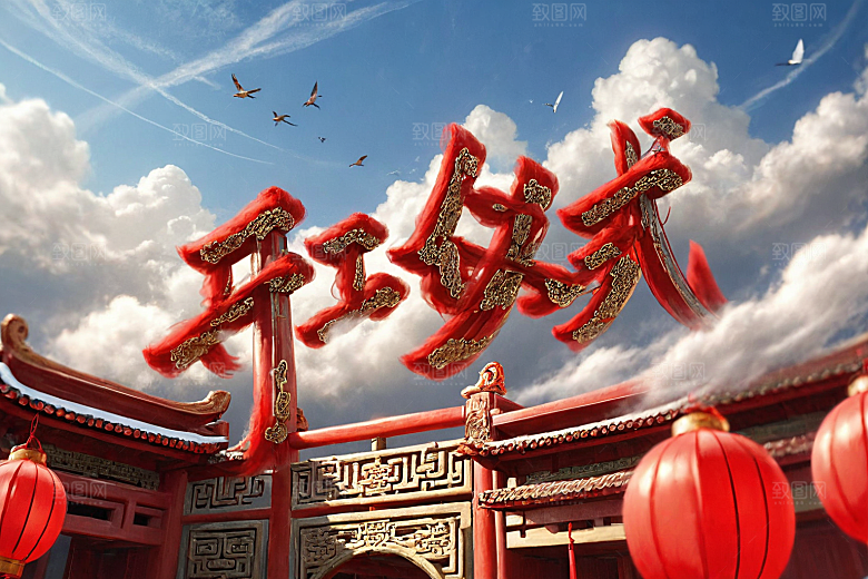 开门红立体新年艺术字