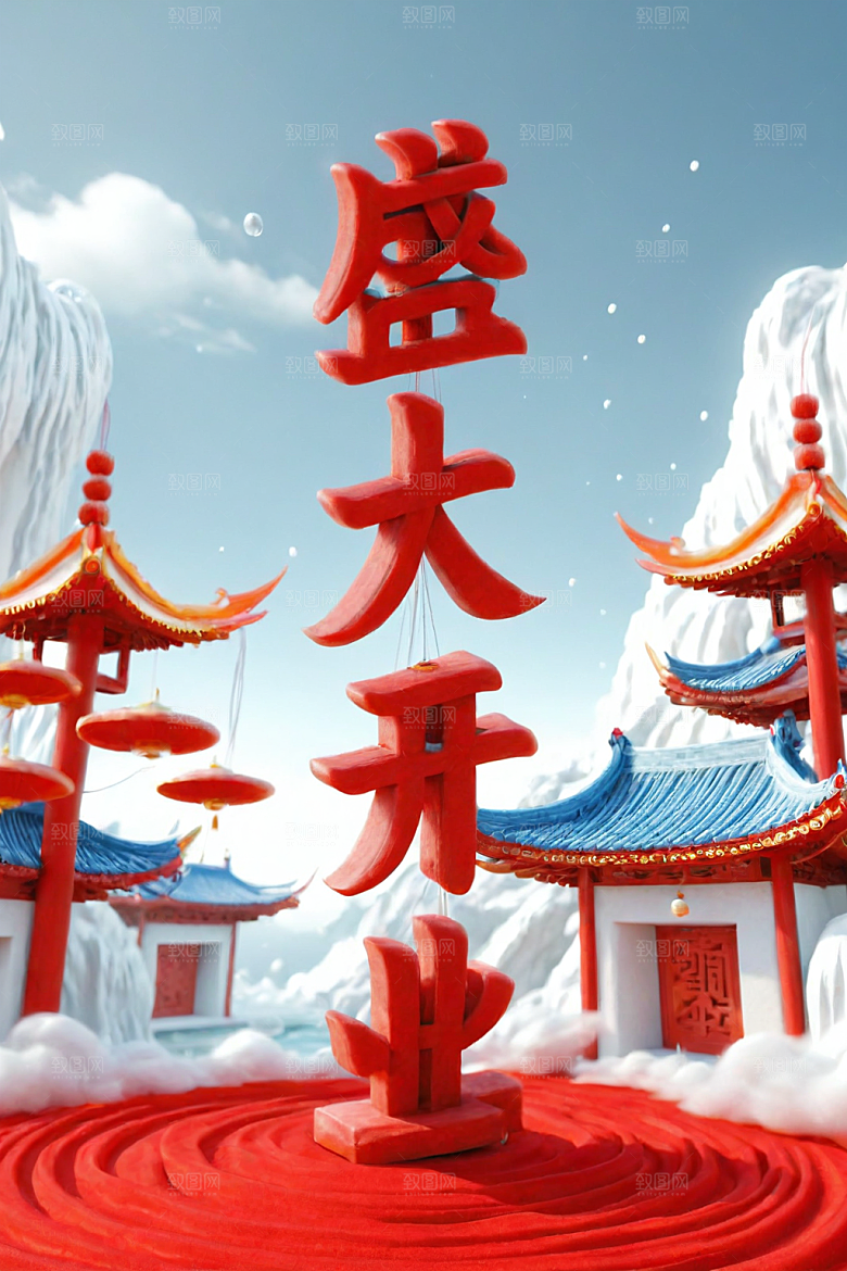 开门红喜庆立体艺术字