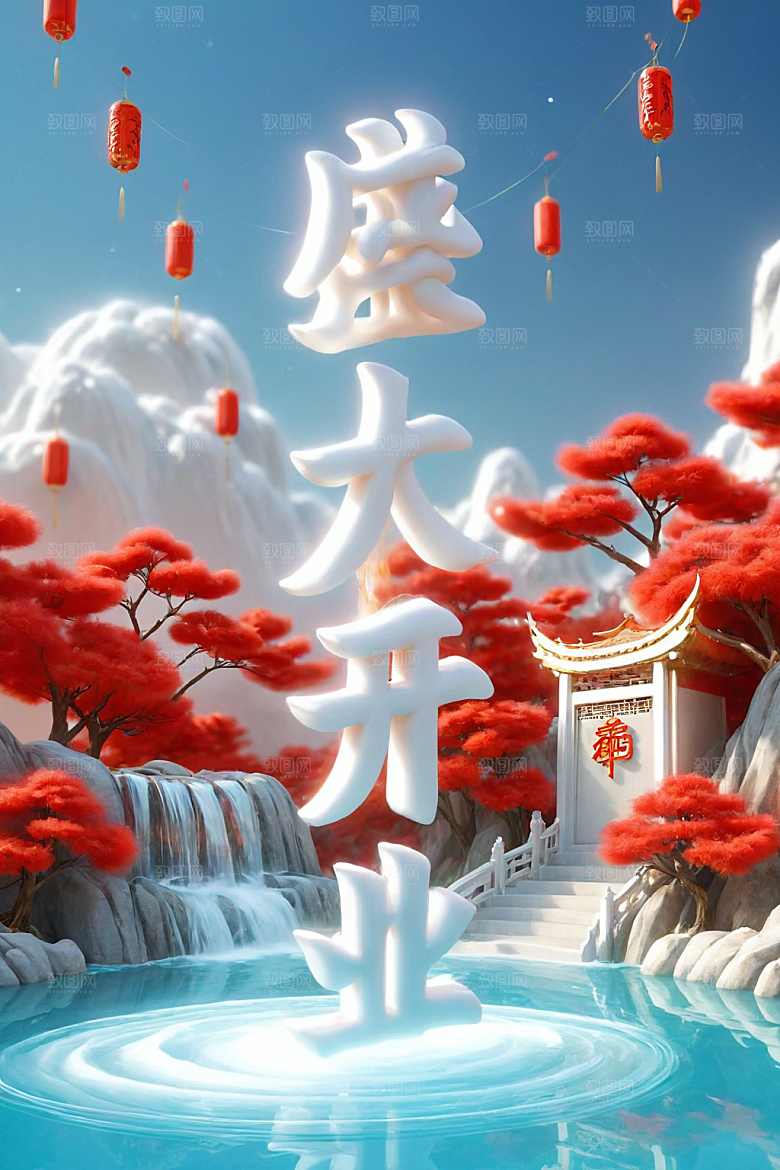 开门红新年3D艺术字