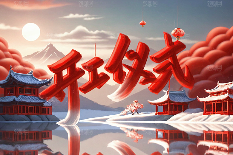 开门红喜庆立体艺术字