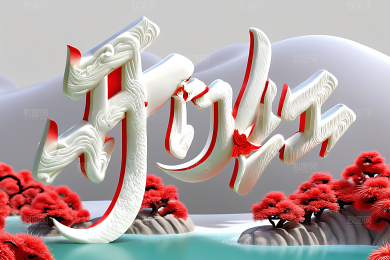 开门红3D立体艺术字