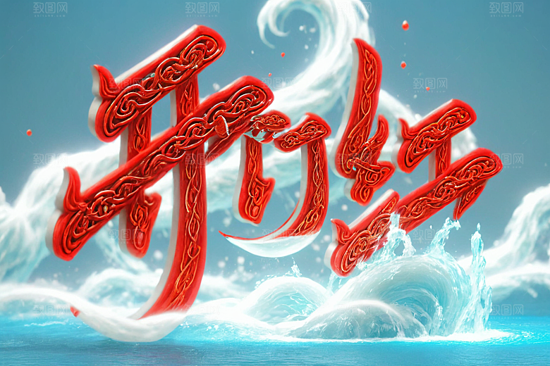 开门红3D新年艺术字