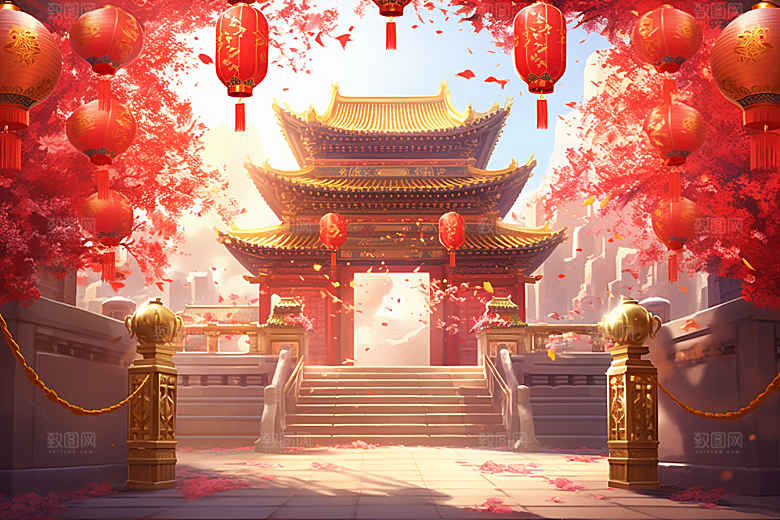 中国风门楼开业中式背景图