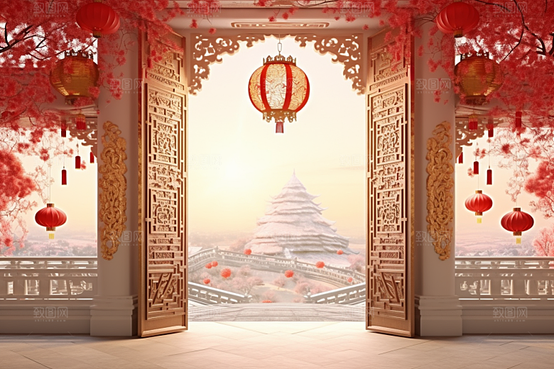 中国风门楼直播热卖背景图