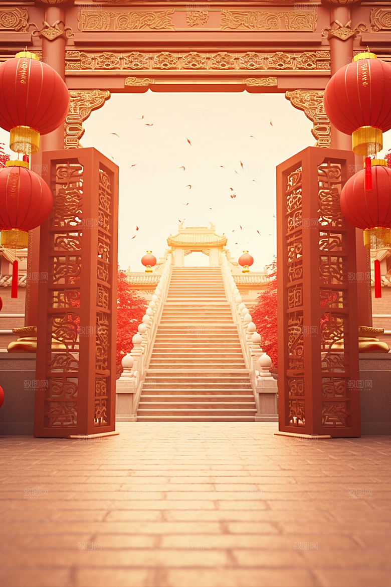 中国风门楼喜庆中式背景图