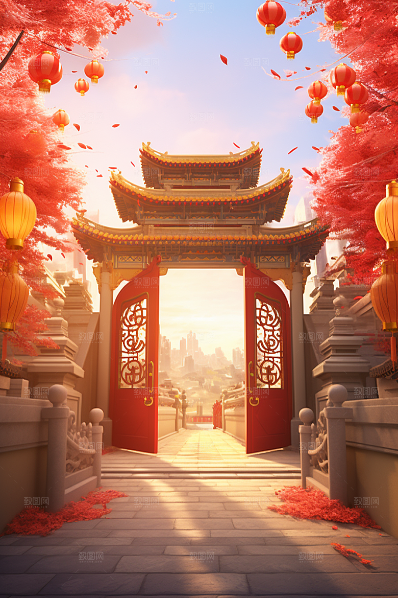 中国风门楼促销热卖背景图