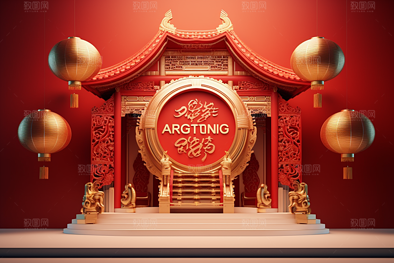 开业大吉3D立体模型背景图