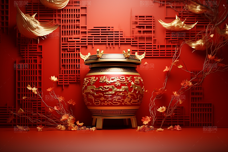开业大吉C4D开工背景图