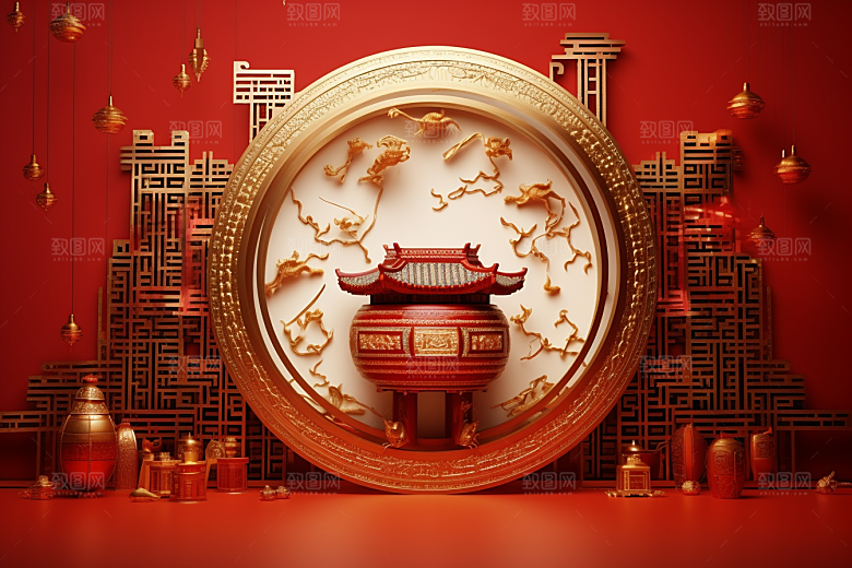 开业大吉开门红展台背景图