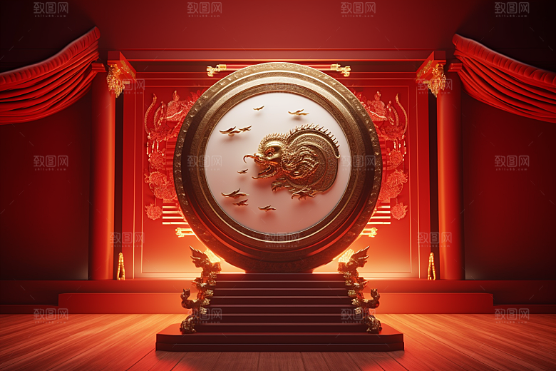 开业大吉C4D开工背景图