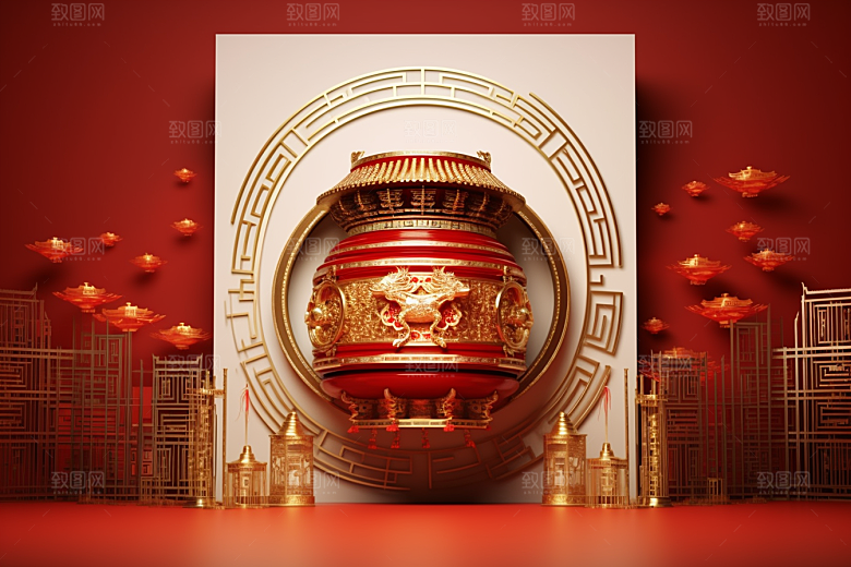 开业大吉展台模型背景图