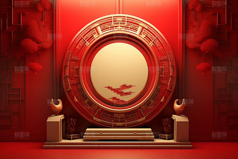 开业大吉展台C4D背景图