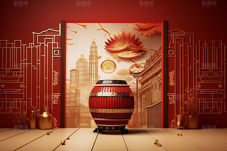开业大吉C4D电商背景图