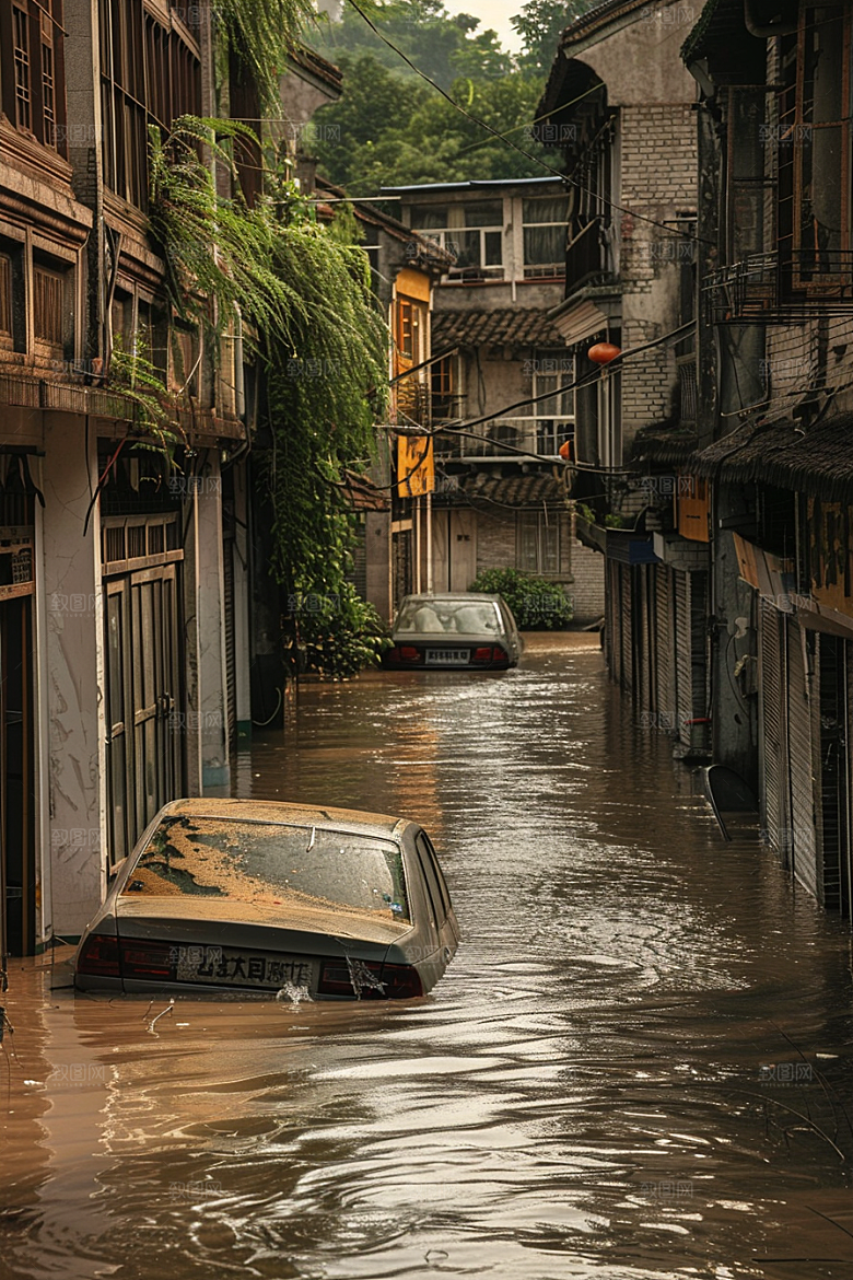 洪涝灾害夏季极端天气摄影图