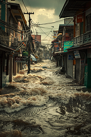 洪涝灾害暴雨城市被淹摄影图