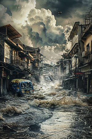 洪涝灾害抗洪抢险泥石流摄影图