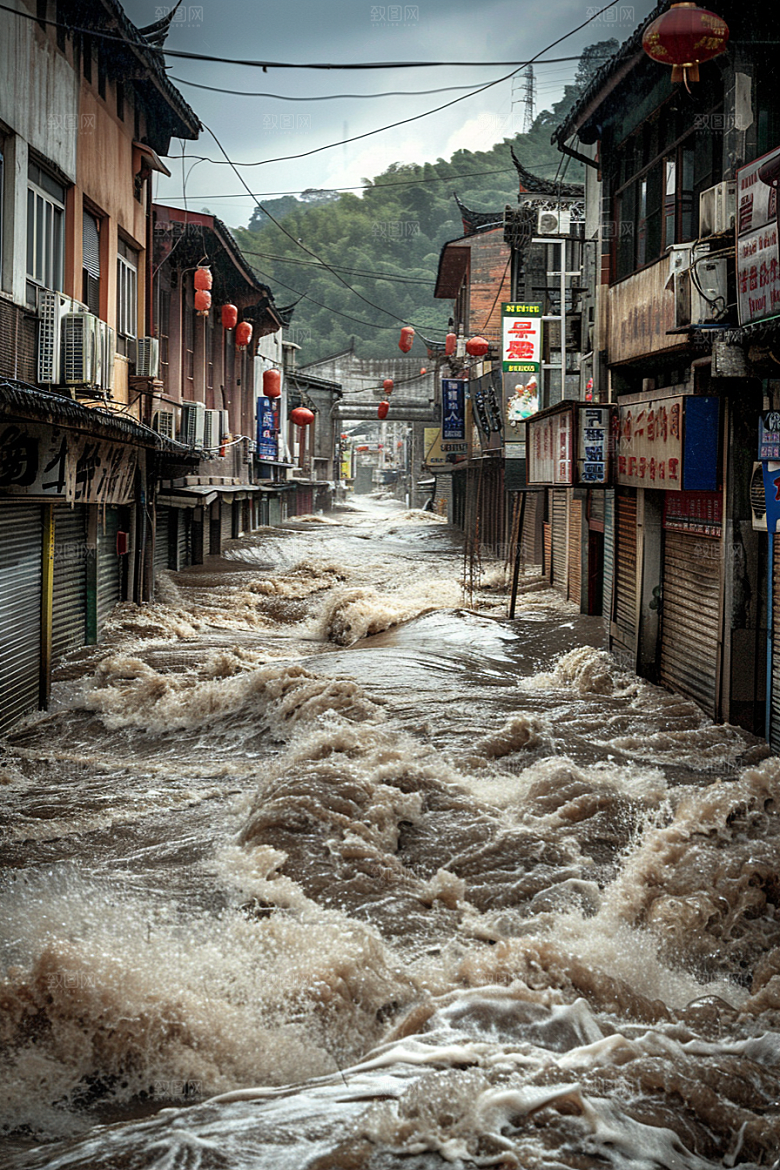 洪涝灾害暴雨城市被淹摄影图