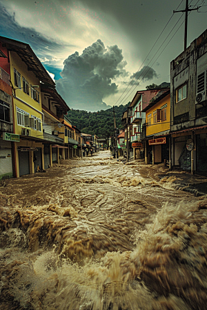 洪涝灾害城市被淹暴雨摄影图