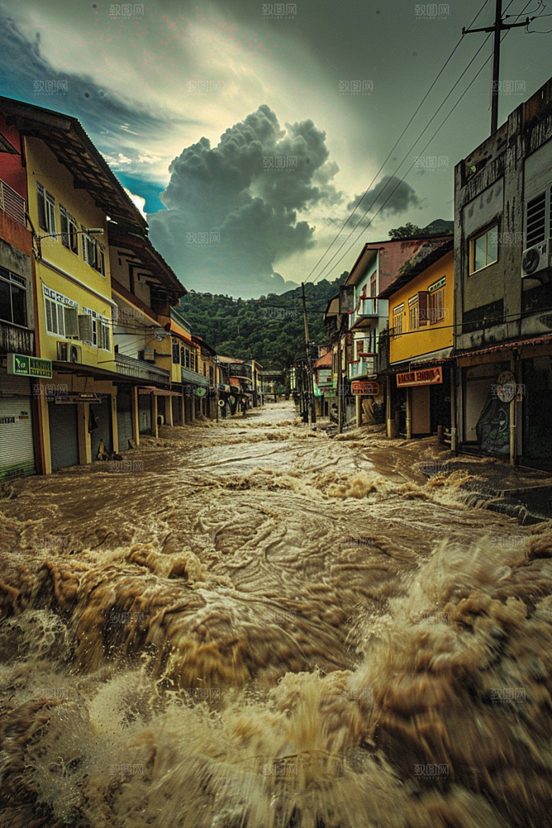 洪涝灾害城市被淹暴雨摄影图