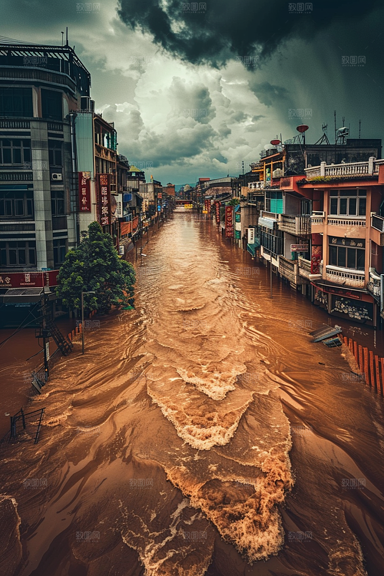 洪涝灾害夏季极端天气摄影图