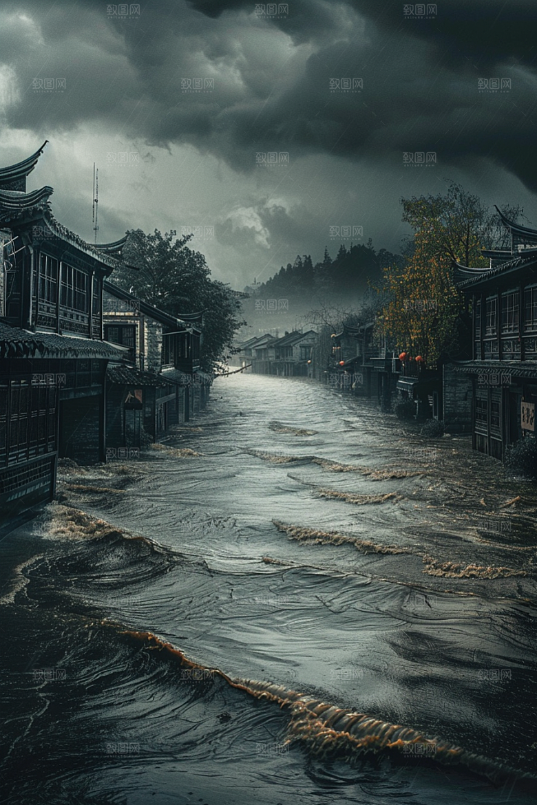 洪涝灾害极端天气恶劣天气摄影图