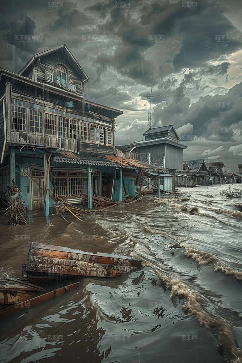 洪涝灾害极端天气暴雨摄影图