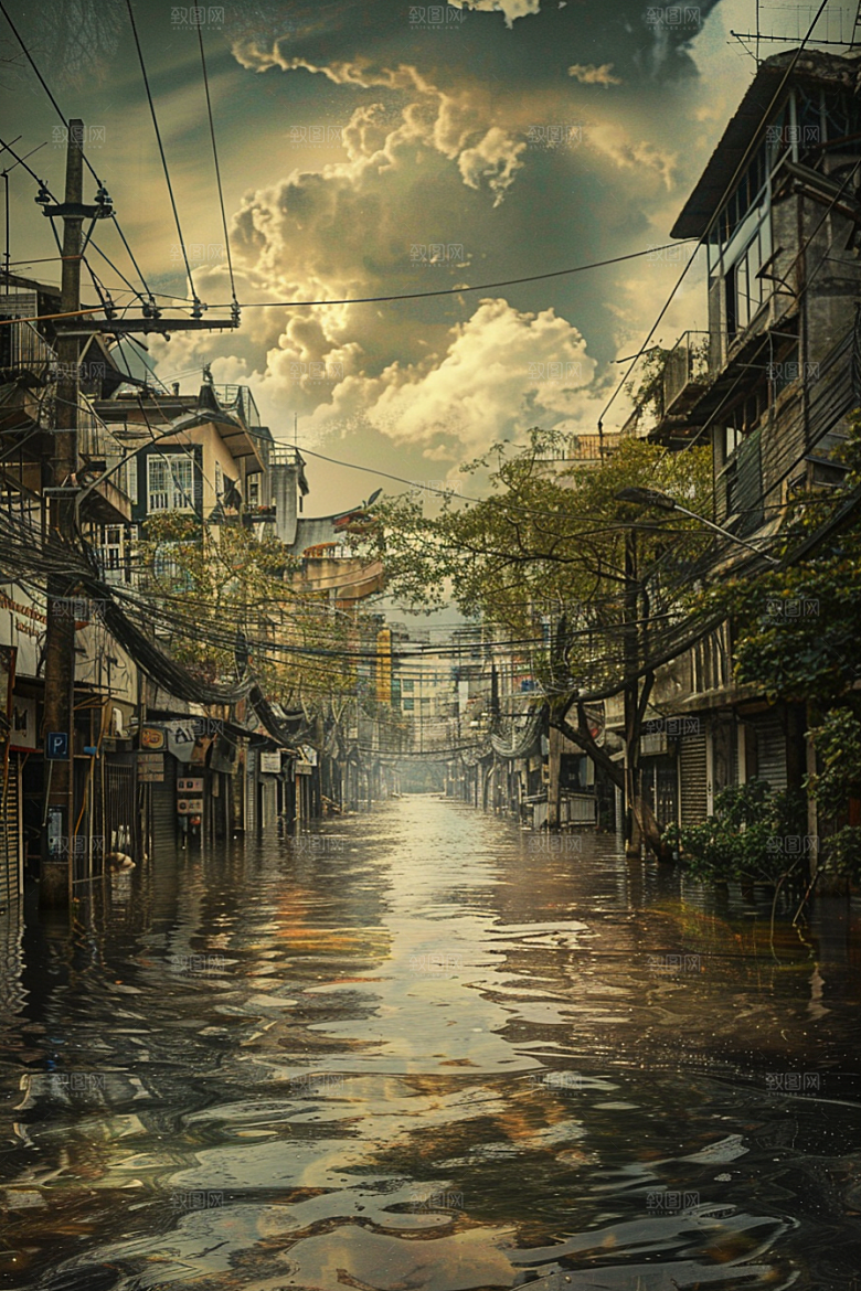 洪涝灾害洪灾极端天气摄影图