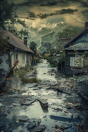 洪涝灾害极端天气暴雨摄影图