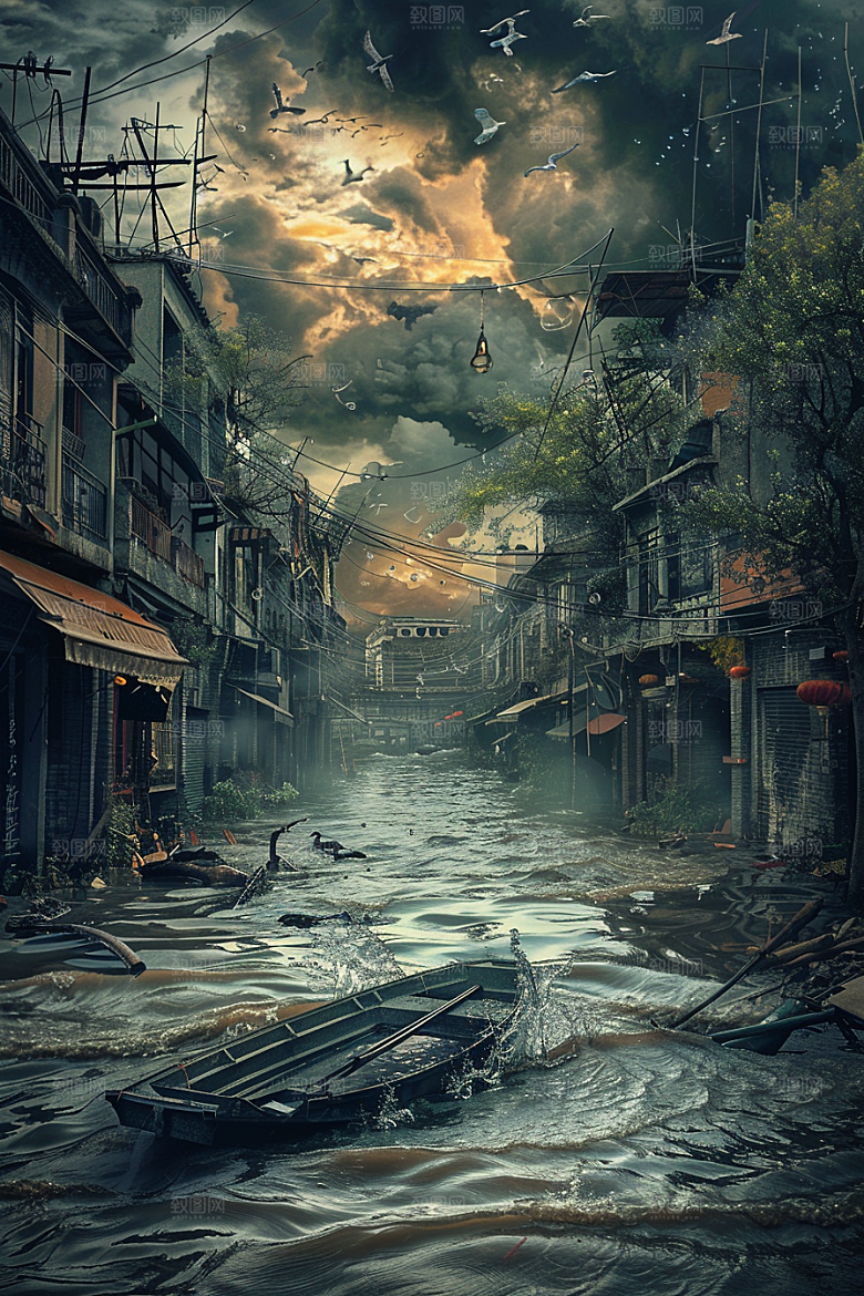 洪涝灾害恶劣天气夏季摄影图