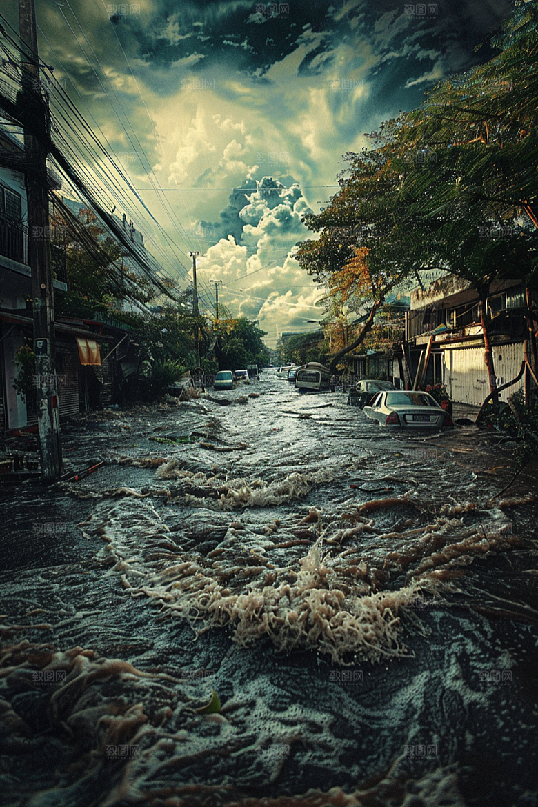洪涝灾害城市被淹极端天气摄影图