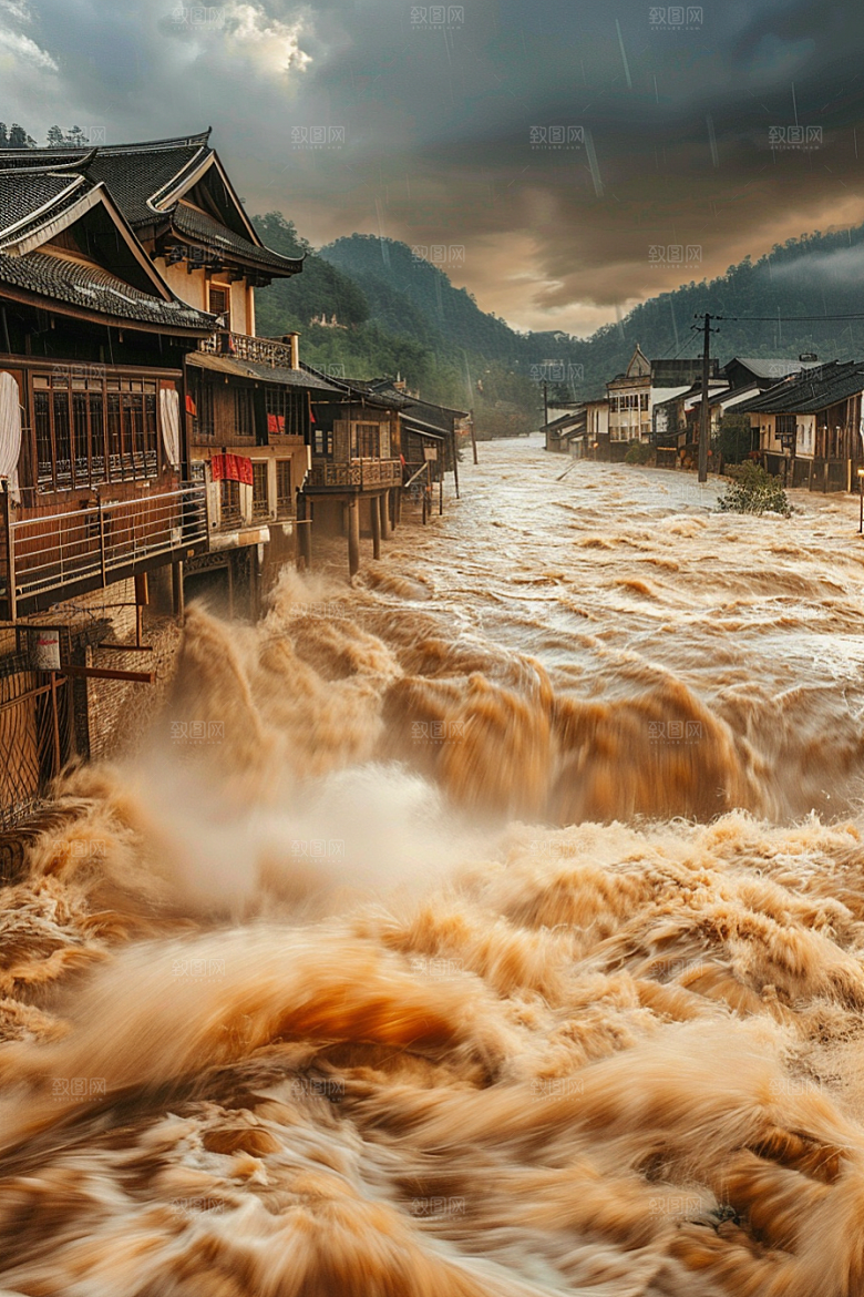 洪涝灾害抗洪抢险暴雨摄影图